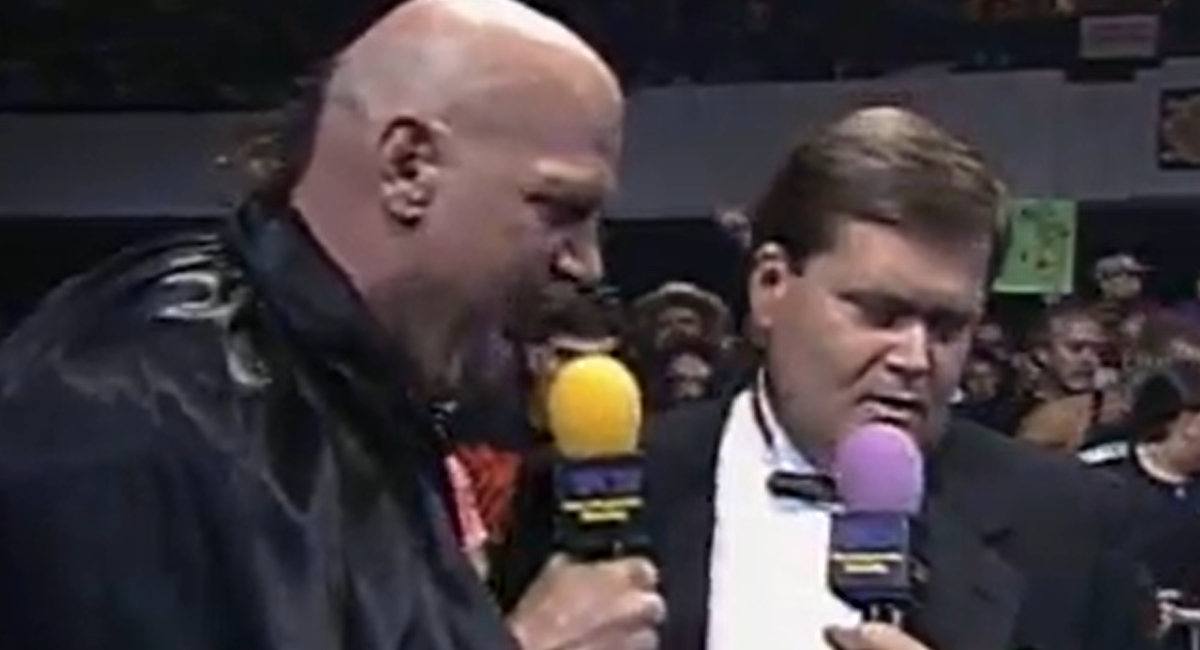 Jesse Ventura has a small ponytail on his largely-bald head.