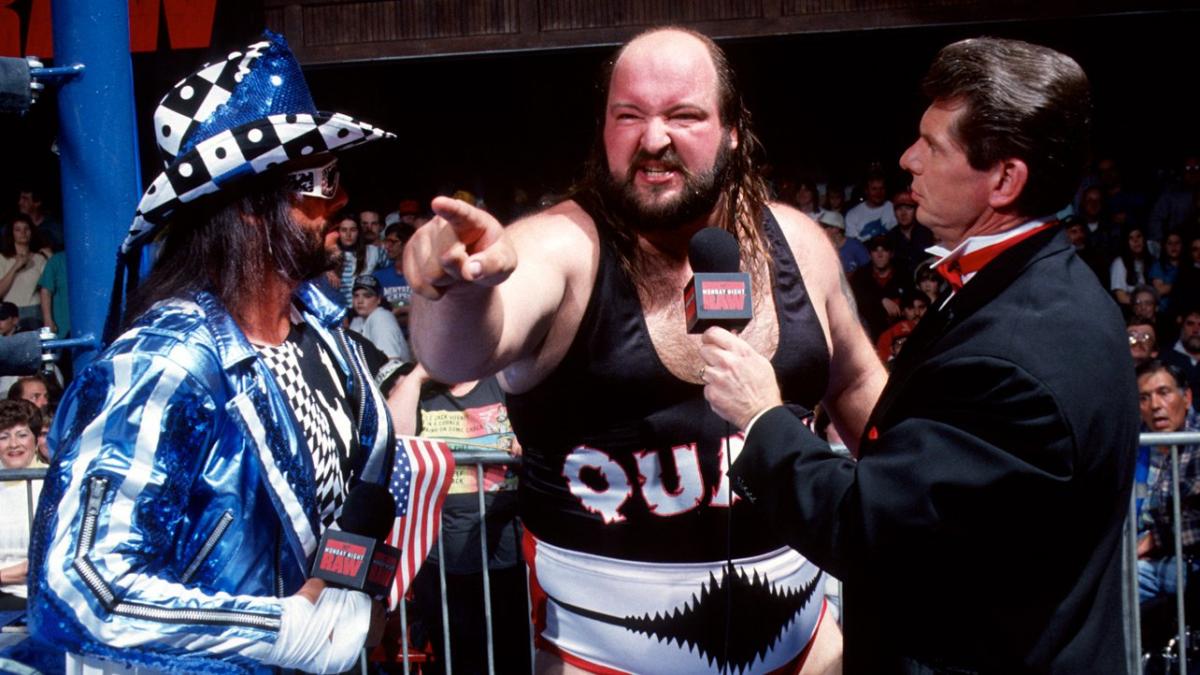 Earthquake is interviewed by Vince McMahon and Randy Savage.