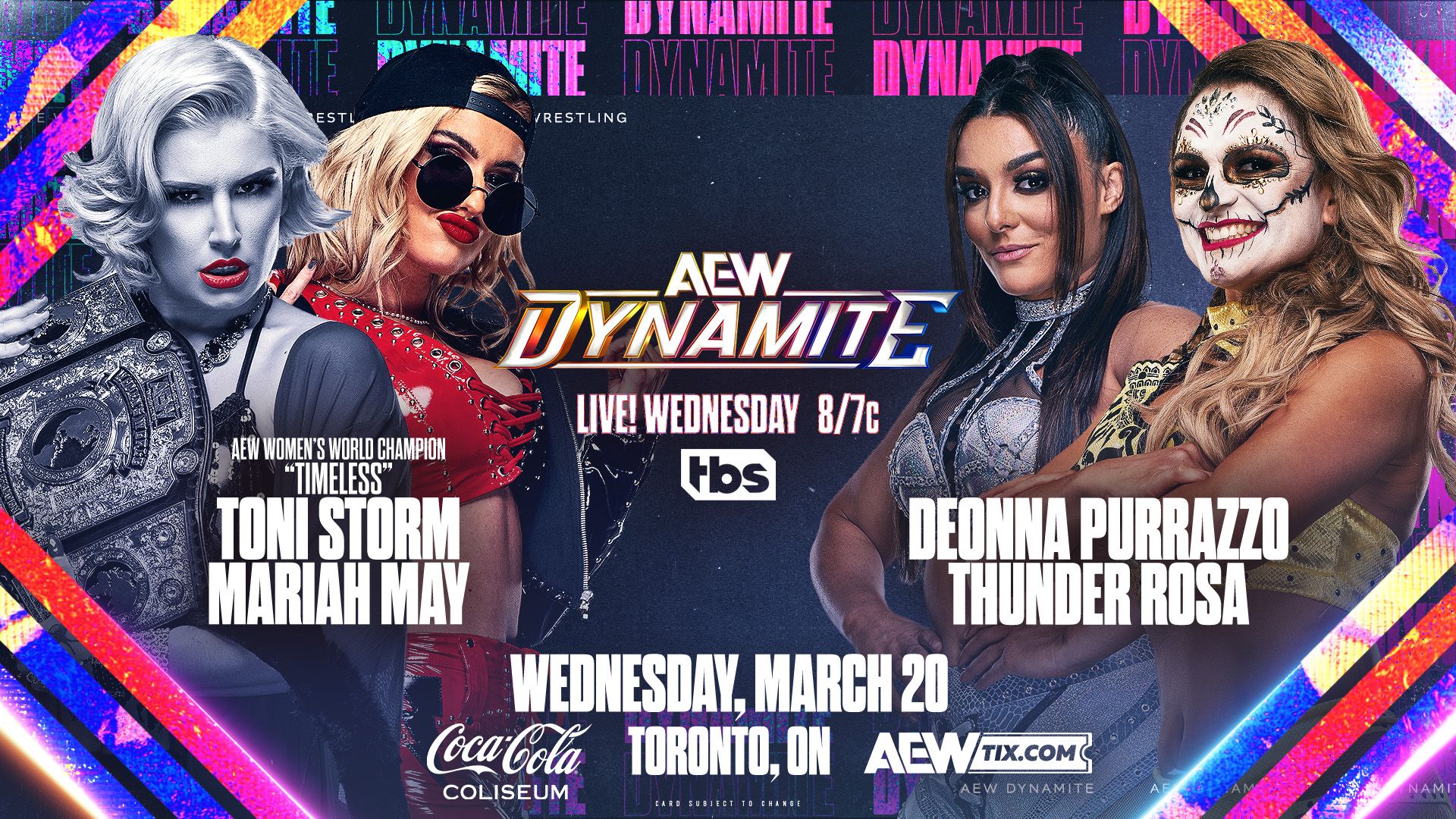 Toni Storm and Mariah May engage in verbal exchanges with Deonna Purrazzo and Thunder Rosa before Dynamite event